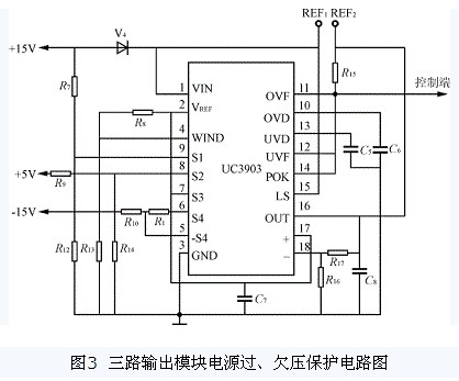 三路輸出模塊電源過(guò)、欠壓保護(hù)電路圖