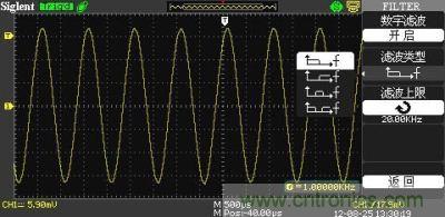 1KHz信號 ，打開數字濾波，測量值為1KHz