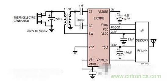 LTC3108 電源芯片優化用于從熱電設備收集能量。