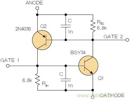 圖2：增加兩個電容值為1nF的SMD陶瓷電容器后，可以在ΔV達到10V的情況下防止導通。